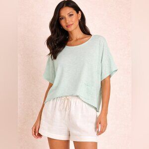 Eileen Fisher Mint Green Boxy Organic Linen Cotton Top Size L Relaxed Lagenlook
